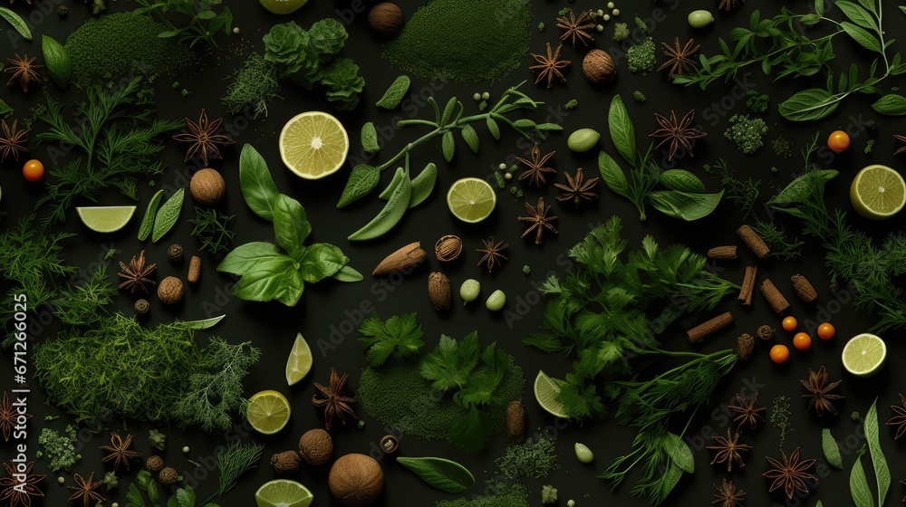 Poster a table topped with lots of different types of fruits and veggies on top of a green table cloth. gen
