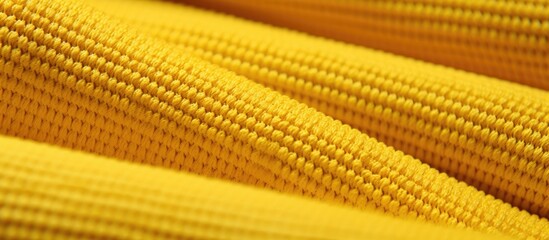 A close up view of a yellow fabric with a rough texture made of knitted cotton This modern material is waterproof flexible and has temperature control properties It can be used for multiple 