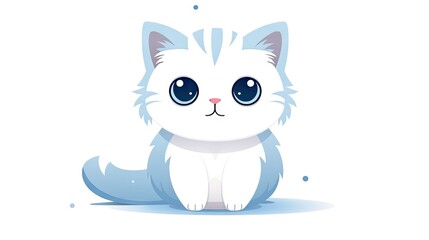  a white cat with blue eyes and a white collar sitting in front of a white background with snow flakes.  generative ai