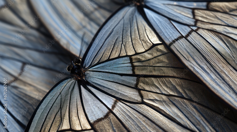 Poster a close up of a butterfly's wings with a blurry image of the back of it's wings. generative ai
