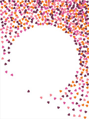 Bright hearts confetti corner frame on white background. Valentine's Day. Banner template. Space for text. illustration.