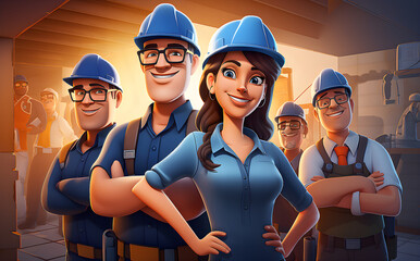 Group of workers in cartoon style