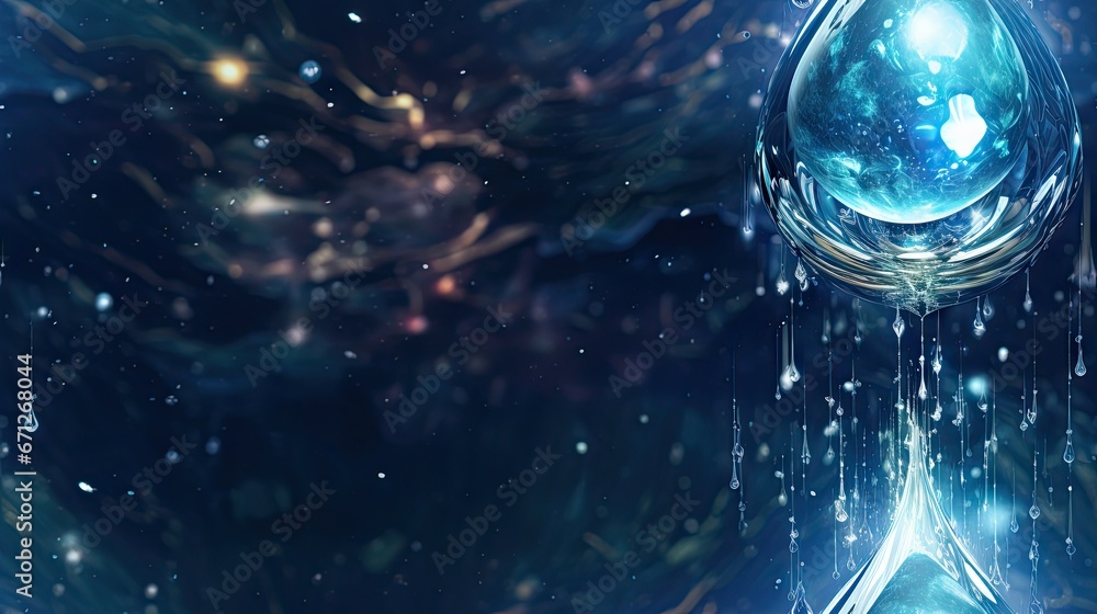 Poster a digital painting of a drop of water falling from a drop of water on top of another drop of water. 