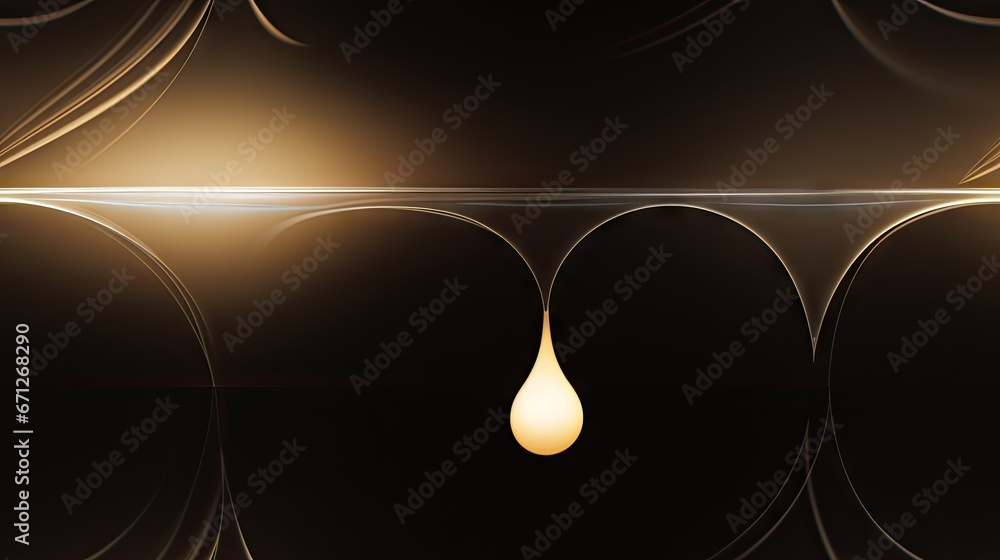 Poster a dark background with a light bulb hanging from it's center and a swirly pattern on the bottom of t