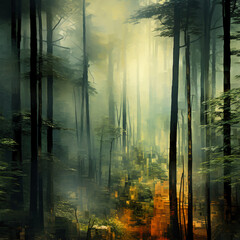 A dense forest to the southeast, montage photography. AI generaitve
