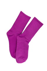 Warm woolen socks isolated on white background.
