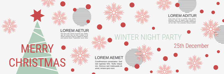 Fototapeta na wymiar Merry Christmas and Happy New Year minimalistic style vector banner template. Flat design illustration with winter style elements