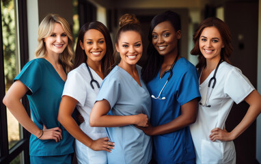 Portrait group of diverse Female nurses together