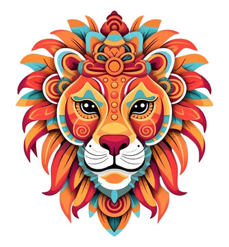 colorful lion head, carnival artwork illustration design, for print design, t-shirt design, stickers, etc, genertaive ai