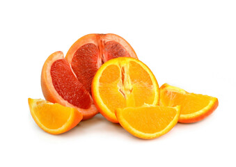 Fresh juicy citrus fruits isolated on white background