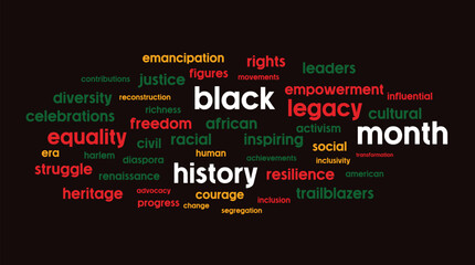 word cloud about Celebrating Black History Month, African American history month beautiful abstract graphic design background