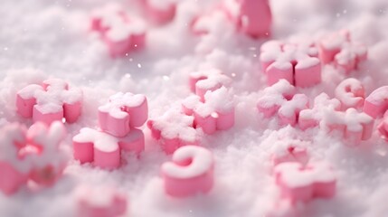 Pink marshmallow candy in powdered sugar.