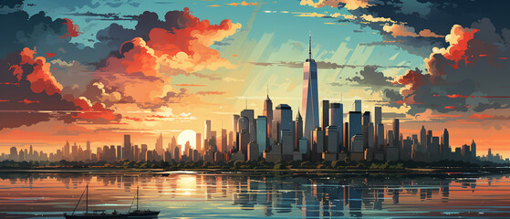 new york city skyline. AI generative - obrazy, fototapety, plakaty