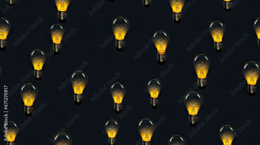 Poster a group of yellow light bulbs on a black background with a light bulb in the middle of the picture a