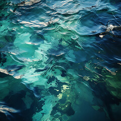 Fototapeta na wymiar dark green and blue pastel colors,smooth shapes, sun reflection on water, flow. AI generative