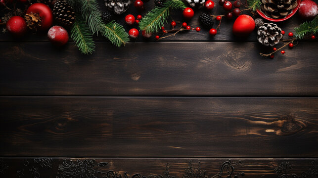 木目とクリスマスの飾りの背景画像