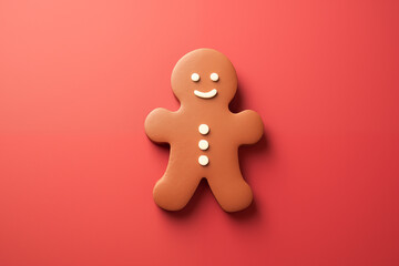 Gingerbread Man on Red Background with Empty Space