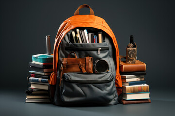 A student's backpack filled with books, ready for a day of exploration and knowledge. Generative Ai.