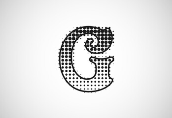 Letter G logo in halftone dots style, Dotted shape logotype vector design.