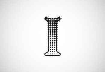 Letter I logo in halftone dots style, Dotted shape logotype vector design.