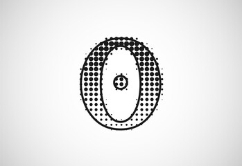 Letter O logo in halftone dots style, Dotted shape logotype vector design.