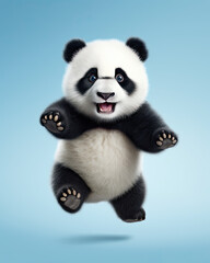 A cute little panda jumping