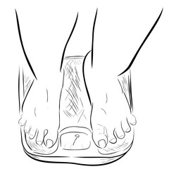 fat foot at weight scale, top view, simple vector doodle hand draw sketch