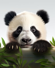 Fototapeta premium A cute little panda with leaves and plants on a clean background