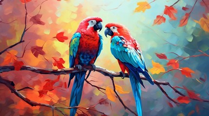 two parrots on a tree
