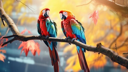 two parrots on a tree