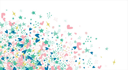 Naklejka premium confetti, hearts, stars pink for promotions and events. For card, banner, poster, flyer, and web. Vector illustration.