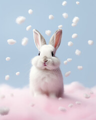 A cute little bunny on clouds