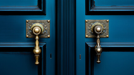 Blue wooden door with metal handle