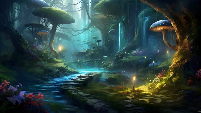 Enchanting Nightfall in the Magical Forest