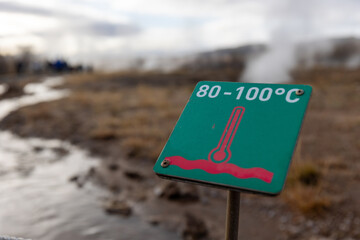 high temperature at geothermal springs warning iceland nature outside