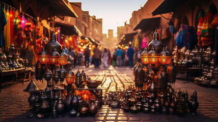Fototapeta na wymiar the traditional moroccan souk in the old medina