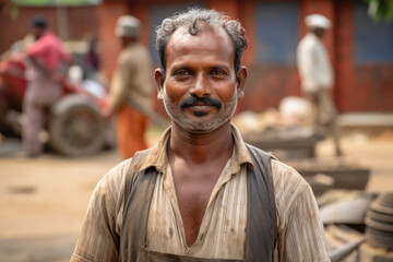 Fototapeta premium portrait of a smiling Indian man against the backdrop of a village