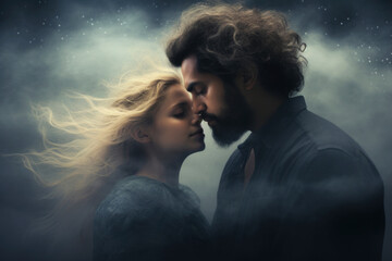 A loving couple embracing, exchanging tenderness and affection, mutual attraction and passion, warm relationship, an unbreakable bond of hearts