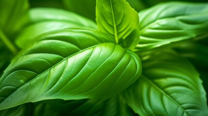 Fototapeta premium Nature's Brushstroke: The Intricate Veins of Basil