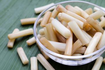 Fresh lotus rootlet on banana leaf