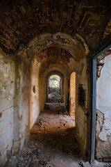 Vaulted corridor of old abandoned prison