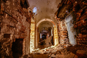 Vaulted corridor of old abandoned prison