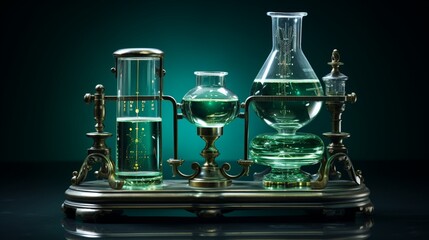 Obraz na płótnie Canvas laboratory glassware with green liquid