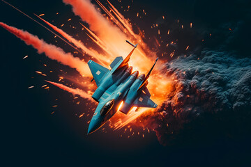 Military aircraft at war. Neural network AI generated art - obrazy, fototapety, plakaty