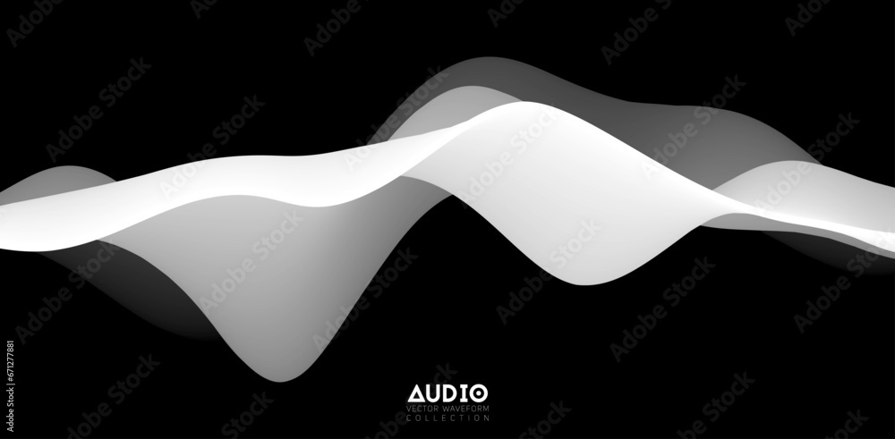 Poster sound wave visualiztion. 3d black and white solid waveform. voice sample pattern.