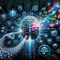 Artistic Depiction of a Digital Environment with Zeros and Ones Streaming from the Top At the Centerpiece a Human Brain Transitions into Digital Illustrations Wallpaper Digital Art Background Cover 
