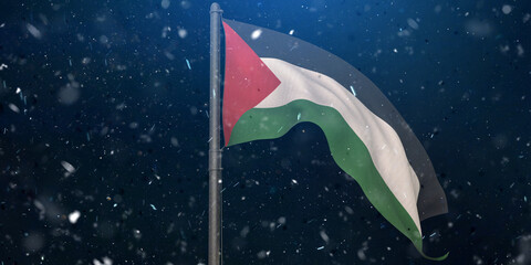 Palestine Flag, State of Palestine Flag, Flag waving on dark background. 3D Design.