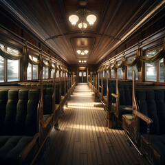 Obraz premium Interior of a stylish old train, no people to be seen