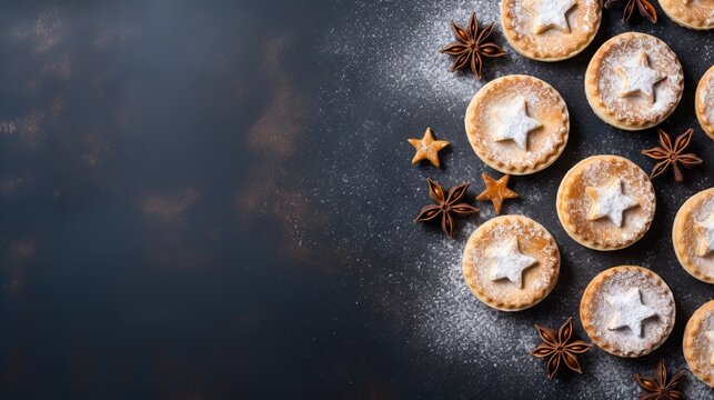 Delectable festive mince pies adorned with star-shaped pastry tops and sugar dust