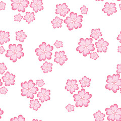 A Vector Seamless Repeat Pattern Design Especially for Valentine's Day with Pink Flowers Made of Piles of Hearts for the Petals and Scattered across a White Background